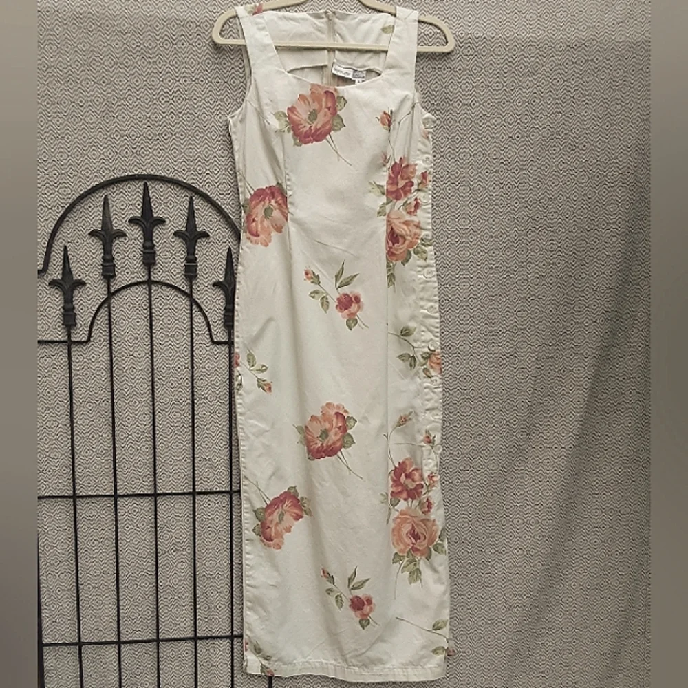 Vintage y2k Newport News thick cotton side button floral dress in 6 - Picture 3 of 9